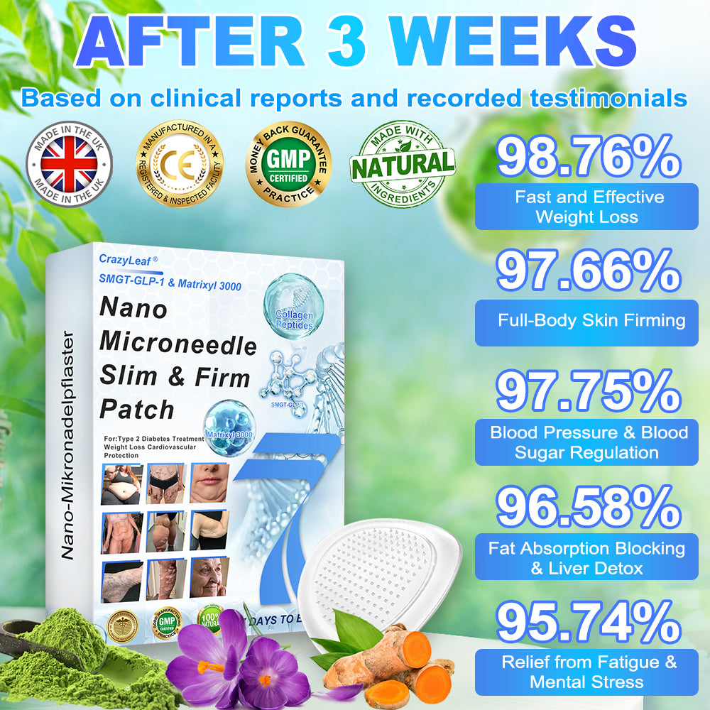 CrazyLeaf® 💙 Nano Microneedle Patch with SMGT-GLP-1, Matrixyl 3000, Botox & Collagen Peptides – Targets: Obesity, Skin Firmness, Cardiovascular Disease, Diabetes, Sleep Apnea, Joint Issues, and More 2