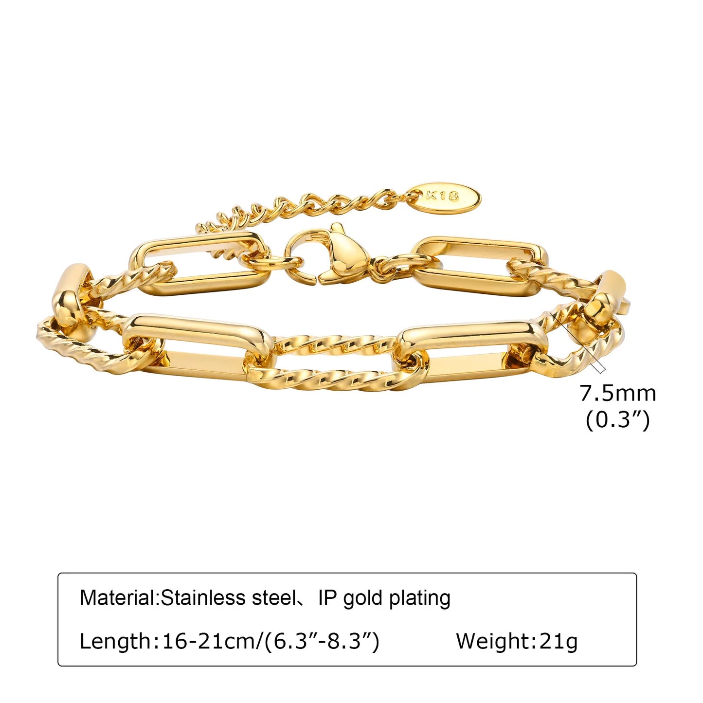 Chunky Stainless Steel Link Chain Bracelet For Woman, Gold Plated Layering Bracelets Wristband Waterproof Jewelry