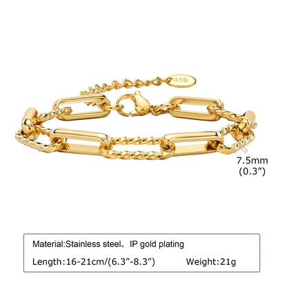 Chunky Stainless Steel Link Chain Bracelet For Woman, Gold Plated Layering Bracelets Wristband Waterproof Jewelry