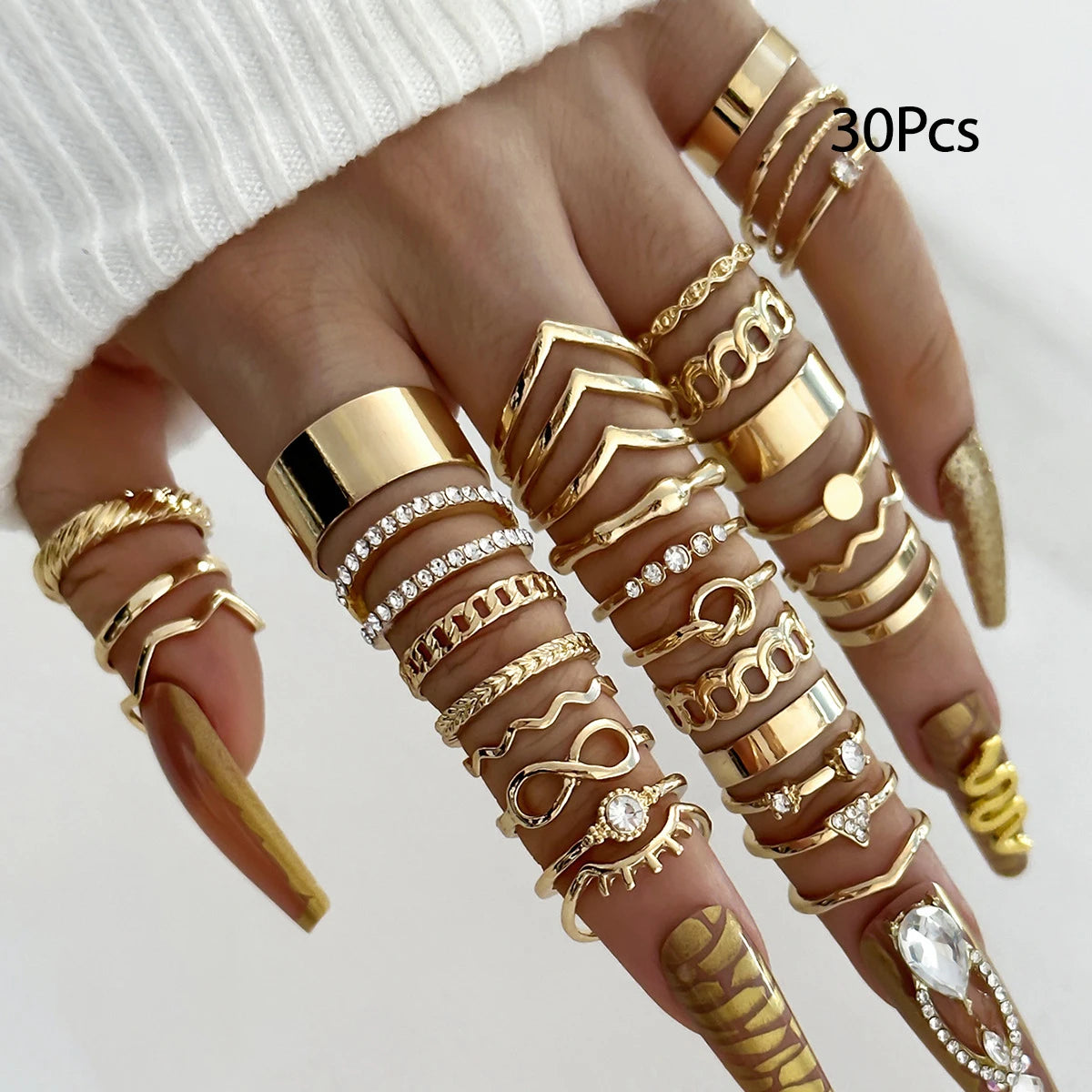 30Pcs Bohemian Geometric Knuckle Rings Set For Women Gold Silver Color Finger Ring Girls Fashion Party Jewelry Accessories