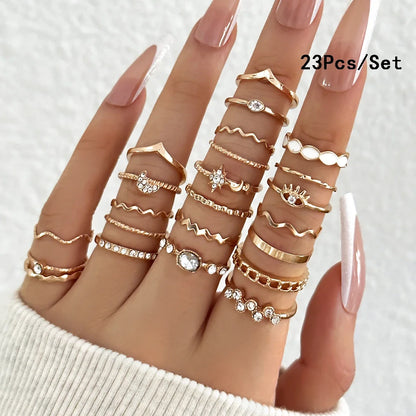 30Pcs Bohemian Geometric Knuckle Rings Set For Women Gold Silver Color Finger Ring Girls Fashion Party Jewelry Accessories