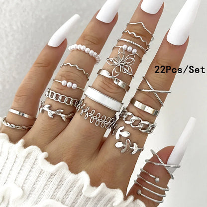 30Pcs Bohemian Geometric Knuckle Rings Set For Women Gold Silver Color Finger Ring Girls Fashion Party Jewelry Accessories