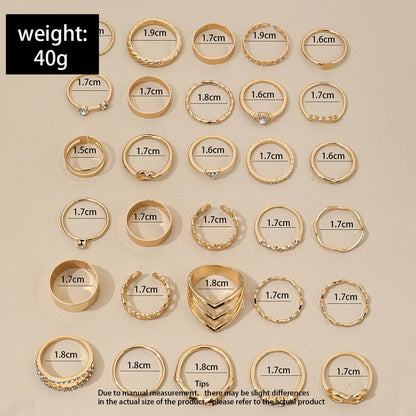 30Pcs Bohemian Geometric Knuckle Rings Set For Women Gold Silver Color Finger Ring Girls Fashion Party Jewelry Accessories