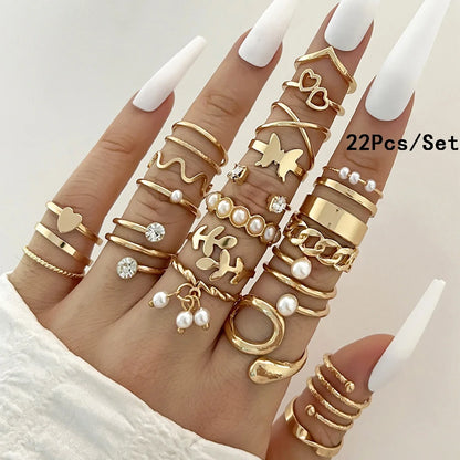 30Pcs Bohemian Geometric Knuckle Rings Set For Women Gold Silver Color Finger Ring Girls Fashion Party Jewelry Accessories