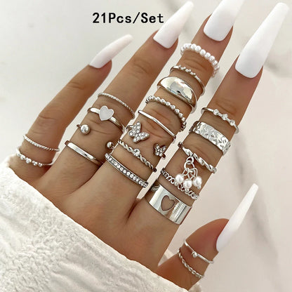 30Pcs Bohemian Geometric Knuckle Rings Set For Women Gold Silver Color Finger Ring Girls Fashion Party Jewelry Accessories
