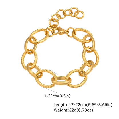 Chunky Stainless Steel Link Chain Bracelet For Woman, Gold Plated Layering Bracelets Wristband Waterproof Jewelry