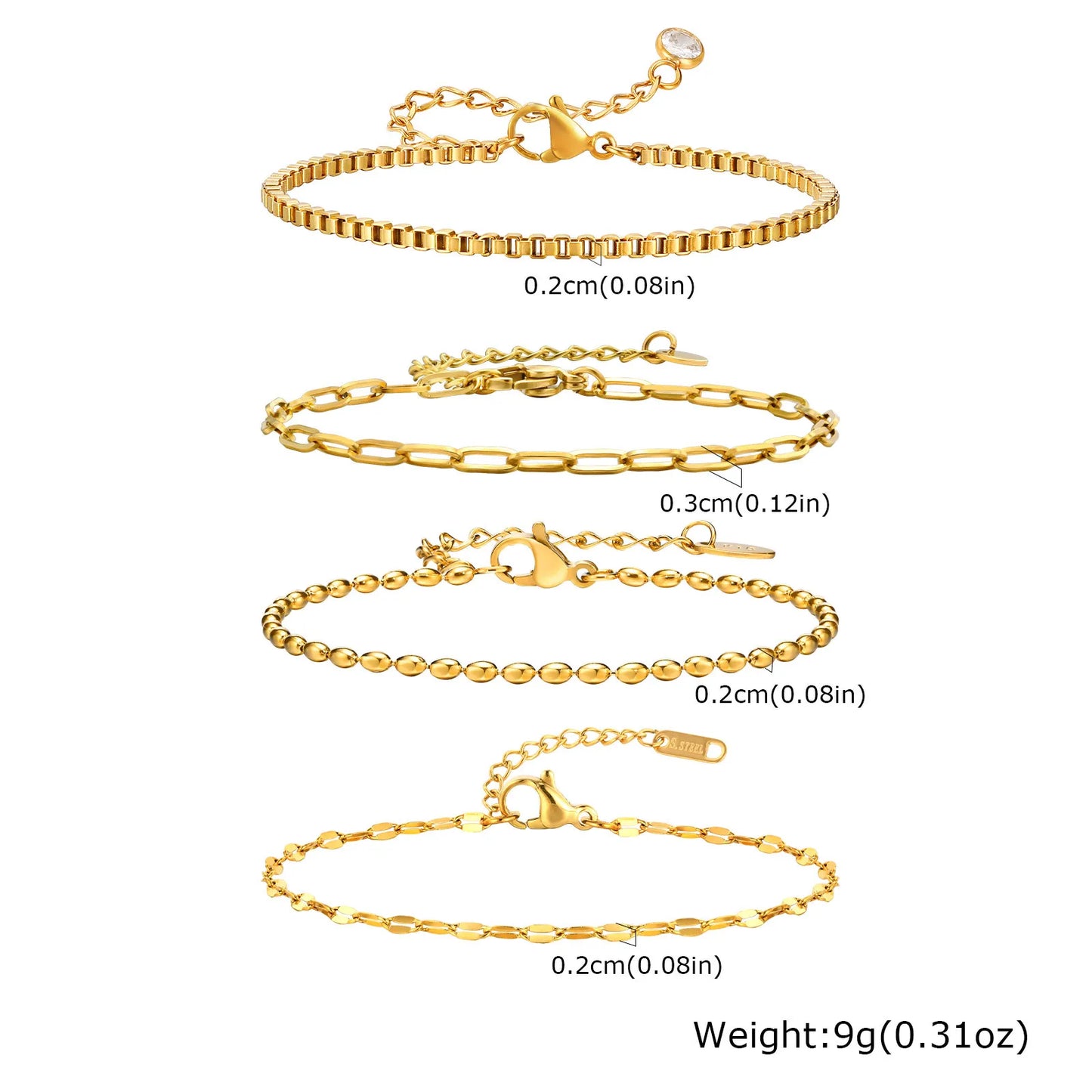 Non Tarnish Stainless Steel Bracelet Stackable for Women, Thin Herribone Chain Bracelet Waterproof Gold Plated Jewelry