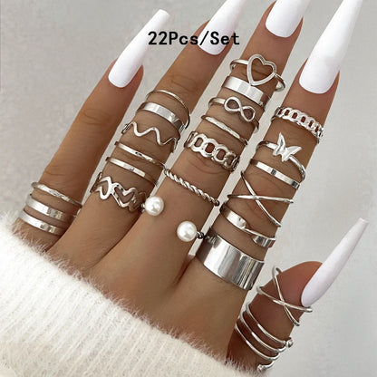 30Pcs Bohemian Geometric Knuckle Rings Set For Women Gold Silver Color Finger Ring Girls Fashion Party Jewelry Accessories