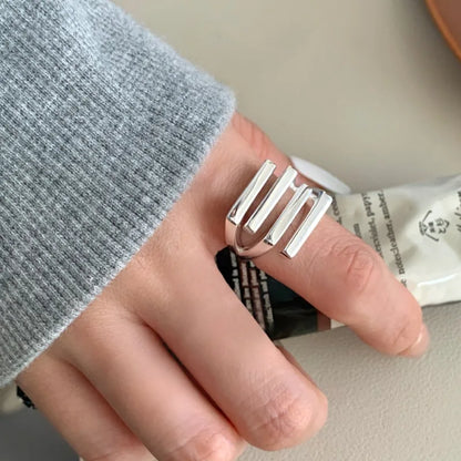 VENTFILLE 925 Sterling Silver Irregular Design Wave Golden Stackable Finger Rings Trendy Adjustable For Women Gifts Dropshipping
